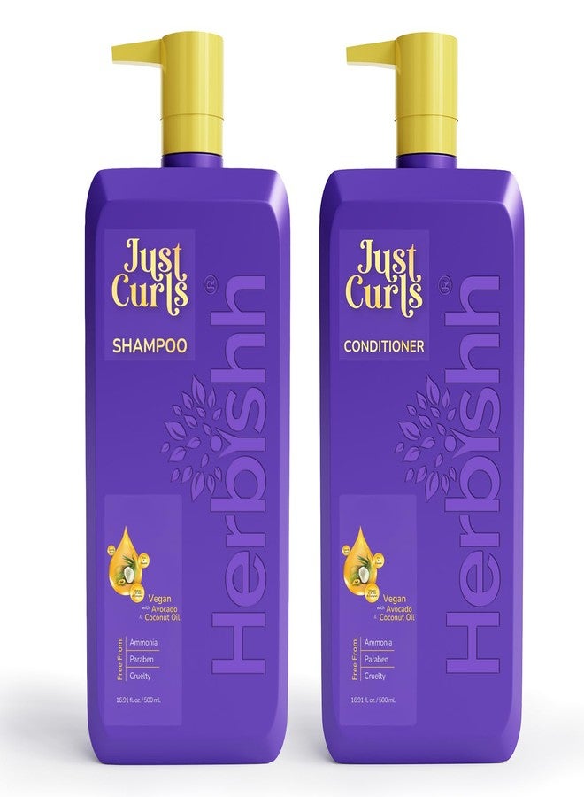 Herbishh Just Curls Coconut & Avocado Oil Infused Shampoo and Conditioner Set, Sulfate-free Vegan Kit for Curly, Nourished, Smooth Hair - Image 1